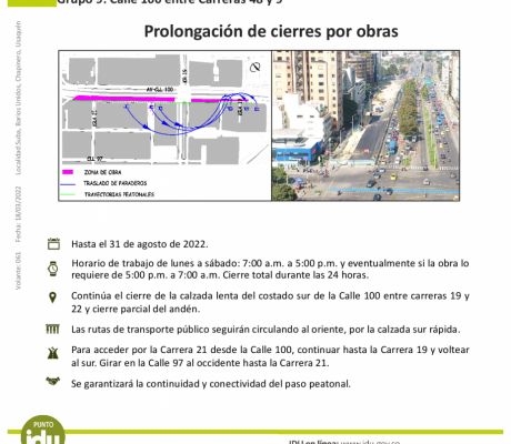Prolongación de obras - sector calle 100 entre cra 19 y TR22 - Contrato IDU 353-2020