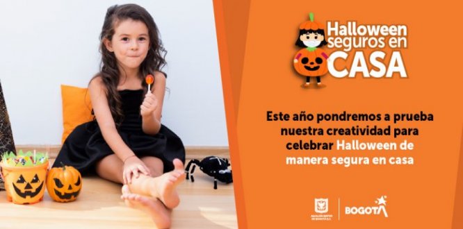 Pieza gráfica de la conmemoración Bogotá se alista para celebrar un Halloween seguro en casa
